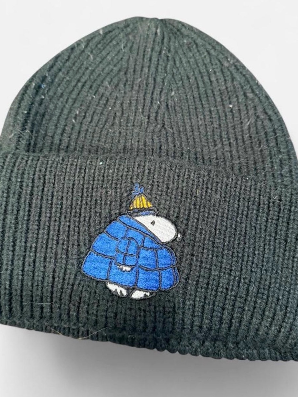 Kids Black Knit Beanie with Snoopy Patch